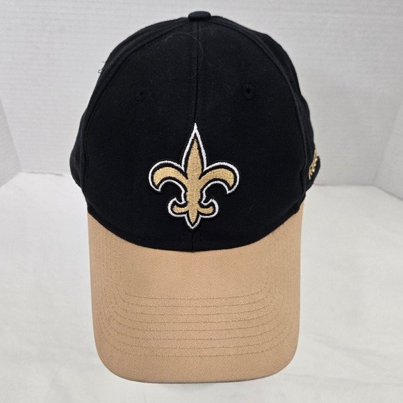 VTG Y2K Reebok New Orleans Saints Hat Cap Adjustable Black Gold Fleur De Lis NFL - Picture 7 of 10